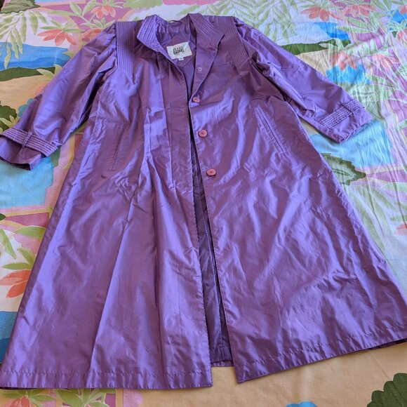 Fleet Street Long Purple Rain Tench Coat Jacket Size 10 - Picture 5 of 15